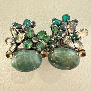NEW GORGEOUS SIGNED IRADJ MOINI AVENTURINE CITRINE CLIP EARRINGS